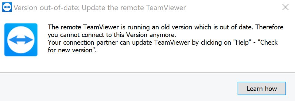 Version out of date. Remote TEAMVIEWER is Running an old Version which is out of Date. Out of Date. Out Version что такое. Out of Date правило.